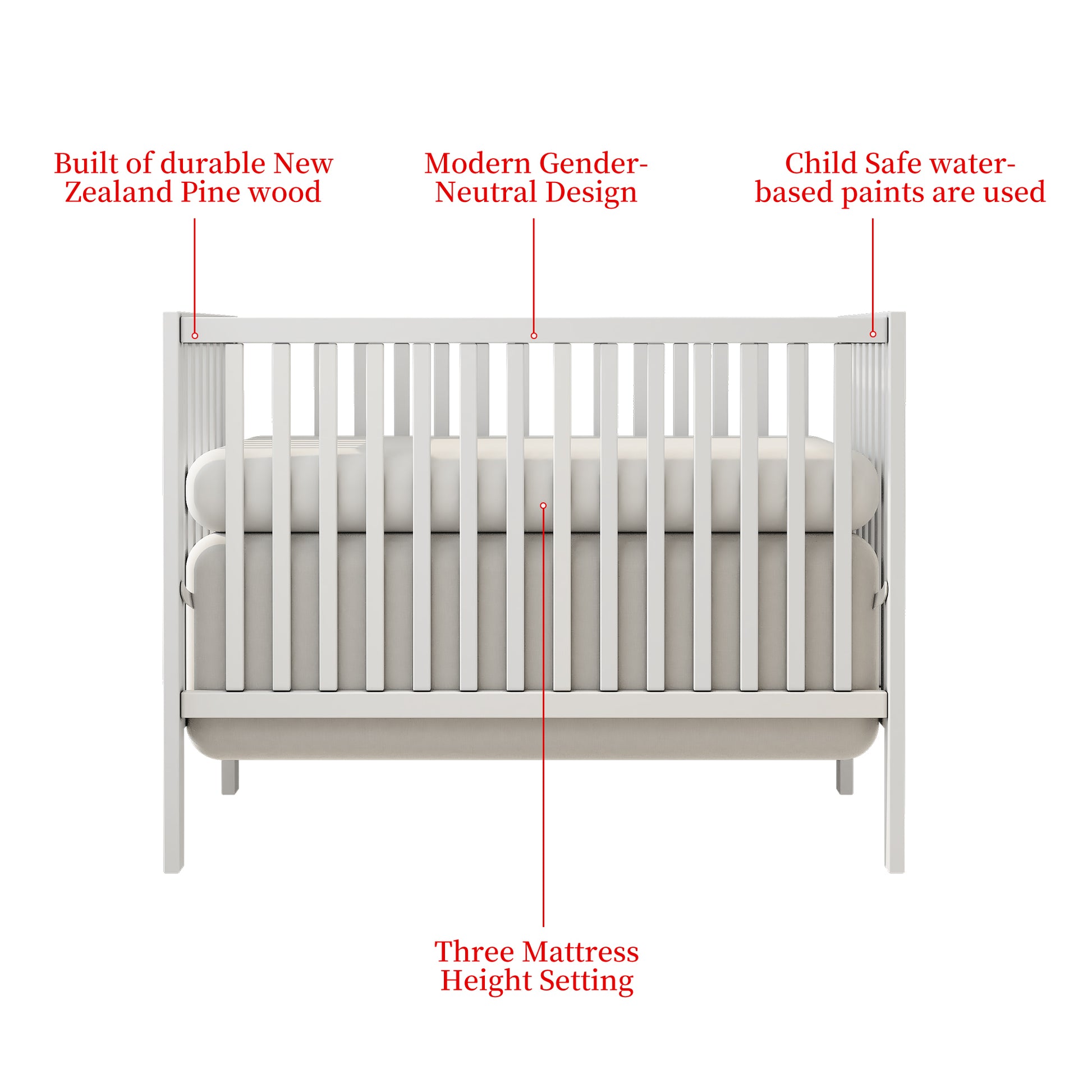 5 In 1 Convertible Crib, Converts From Baby Crib To Toddler Bed, Fits Standard Full Size Crib Mattress ,Easy To Assemble 53*29*9 Inches White White Classic Pine Wood