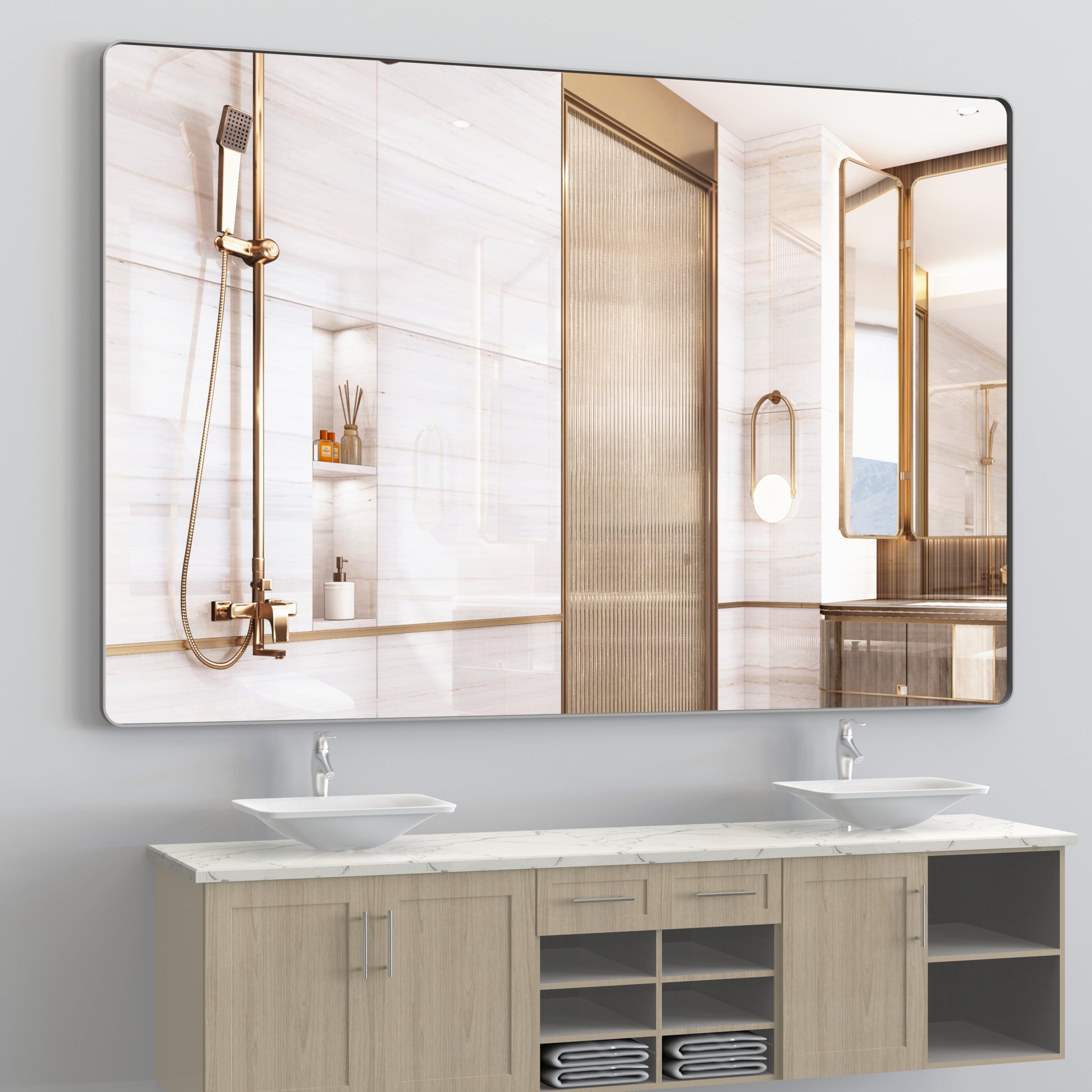 Oversized Bathroom Mirror With Removable Tray Wall Mount Mirror,Vertical Horizontal Hanging Aluminum Framed Wall Mirror Full Length Mirror,Full Body Mirror For Bedroom Living Room,Silver,72X48 Inches Silver Aluminium