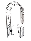 Metal Garden Arch With Doors Garden Arbor Trellis Climbing Plants Support Arch Outdoor Arch Wedding Arch Party Events Archway Black Black Iron