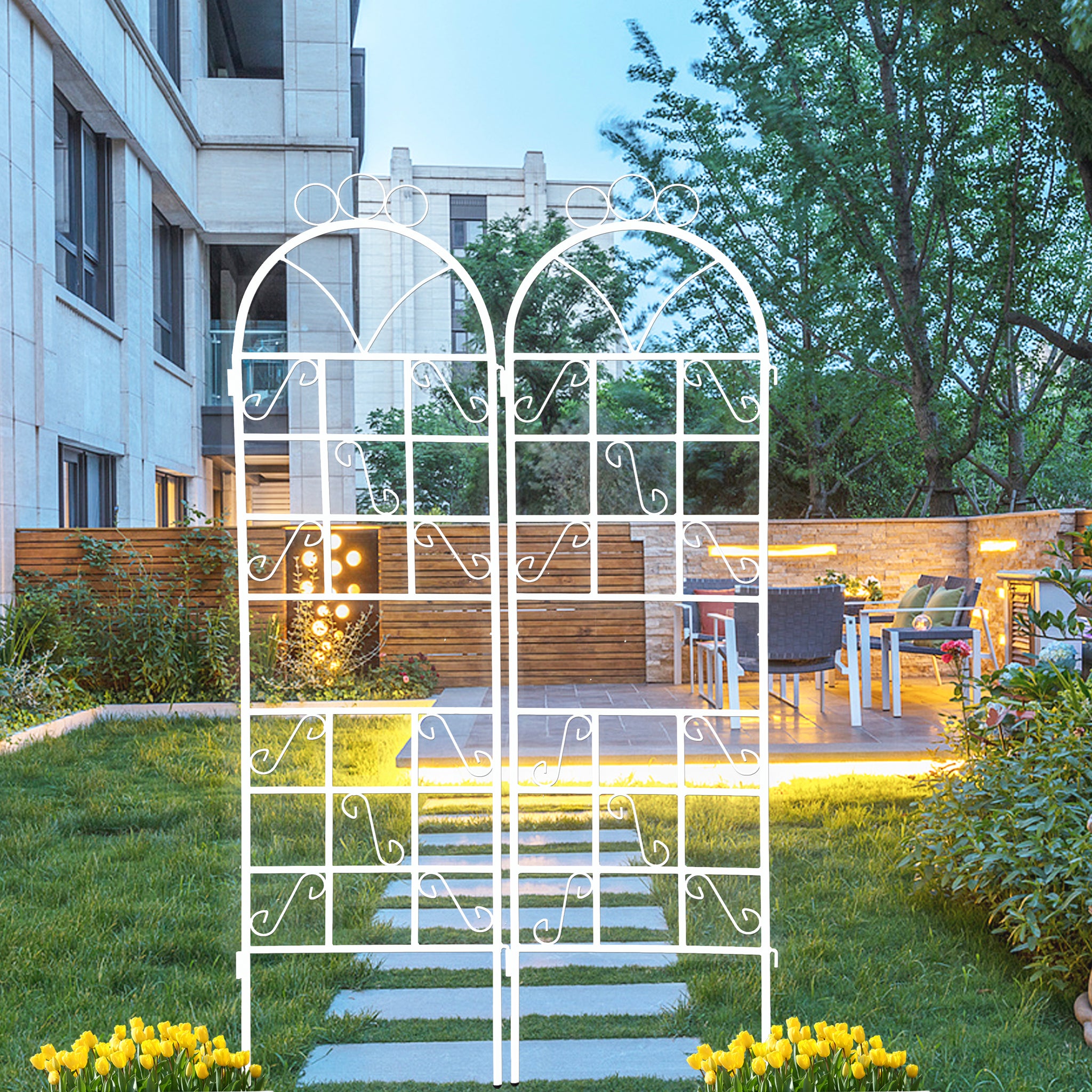 1Set 2Pcs Metal Garden Trellis For Climbing Plants Outdoor Rustproof Plant Support Ceramic Whiteware Cream White Iron