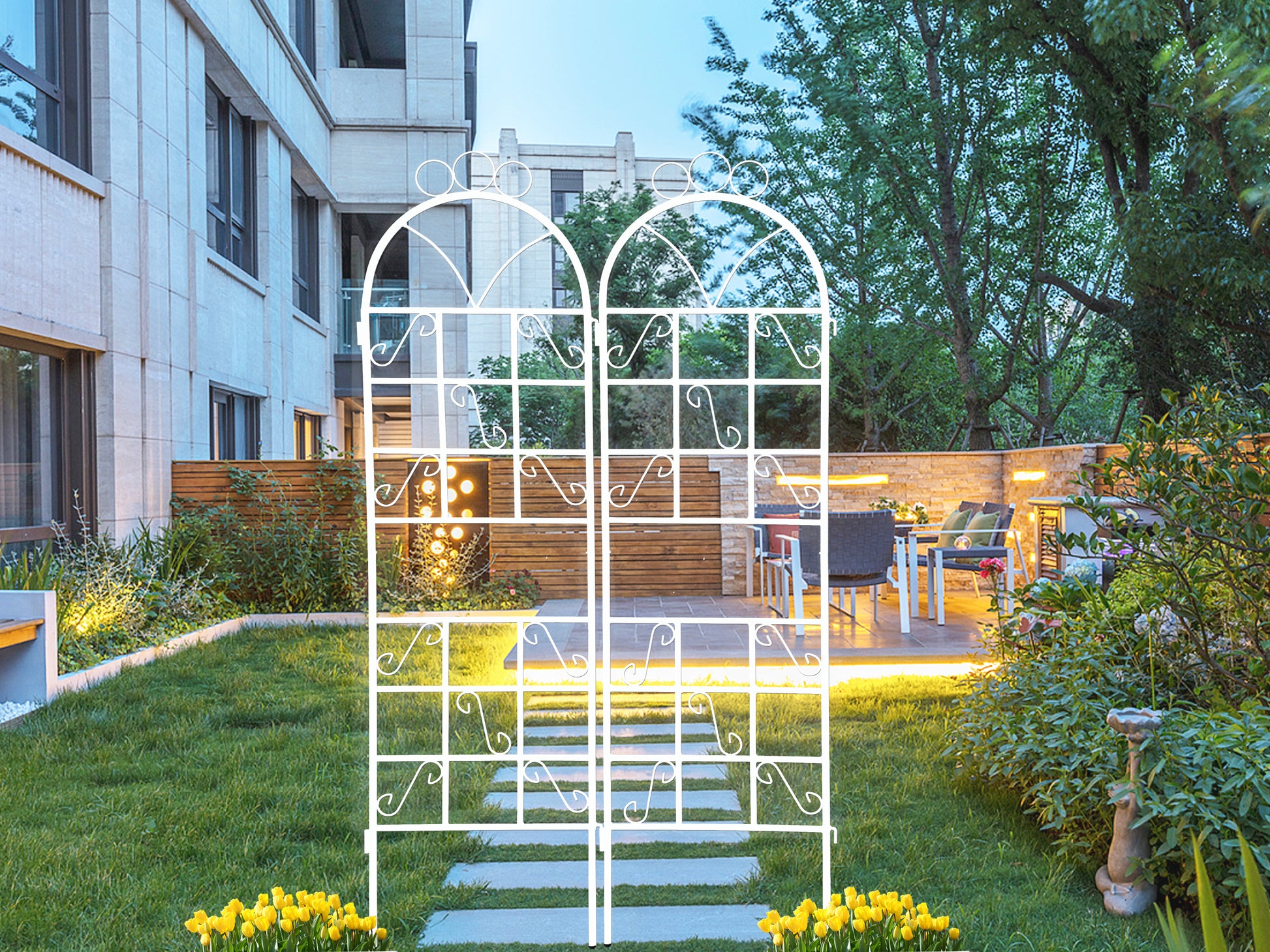 garden trellis plant supports 1Set 2Pcs Metal Garden Trellis For Climbing Plants Outdoor Rustproof Plant Support Ceramic Whiteware Cream White Iron