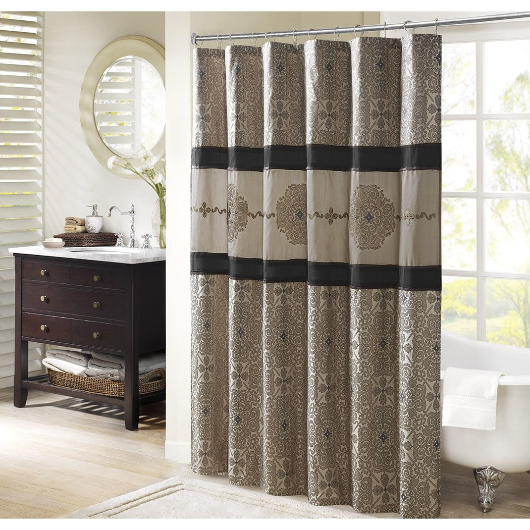 Embroidered Shower Curtain Black Polyester