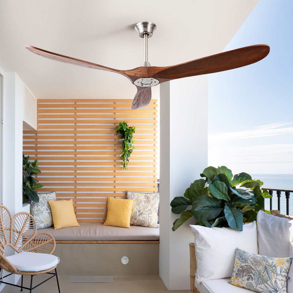 60 Inch Indoor Wood Ceiling Fan With 3 Solid Wood nickel-metal & wood
