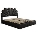 Queen Size Upholstered Petal Shaped Platform Bed With Hydraulic Storage System, Pu Storage Bed, Decorated With Metal Balls, Black Black Pu