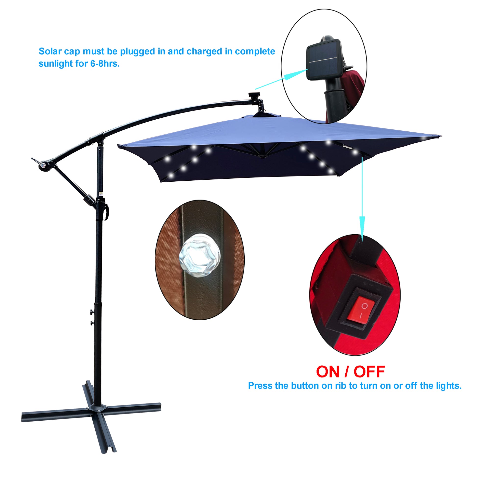 Rectangle 2X3M Outdoor Patio Umbrella Solar Powered Led Lighted Sun Sh
