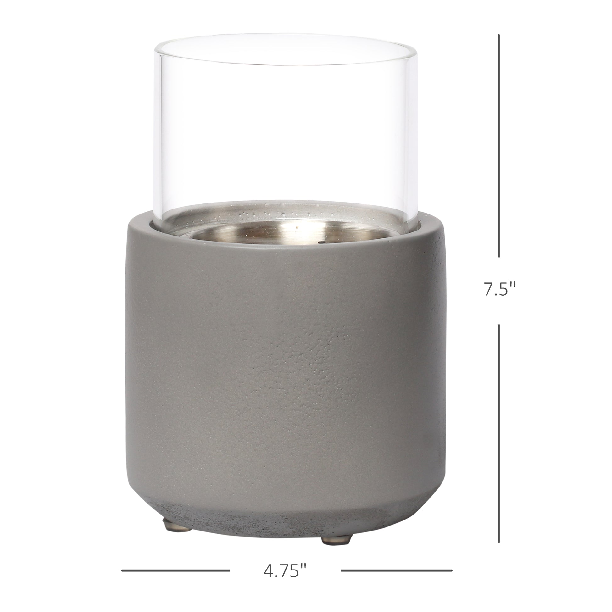 Tabletop Fireplace, Mini Concrete Ethanol Fire Bowl With Lid, Burns Up With Liquid Alcohol And Solid Tablet Alcohol, Light Grey Light Grey Stainless Steel