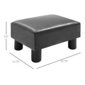Ottoman Foot Rest, Small Foot Stool With Faux Leather Upholstery, Rectangular Ottoman Footrest With Padded Foam Seat And Plastic Legs, Bright Black Black Faux Leather