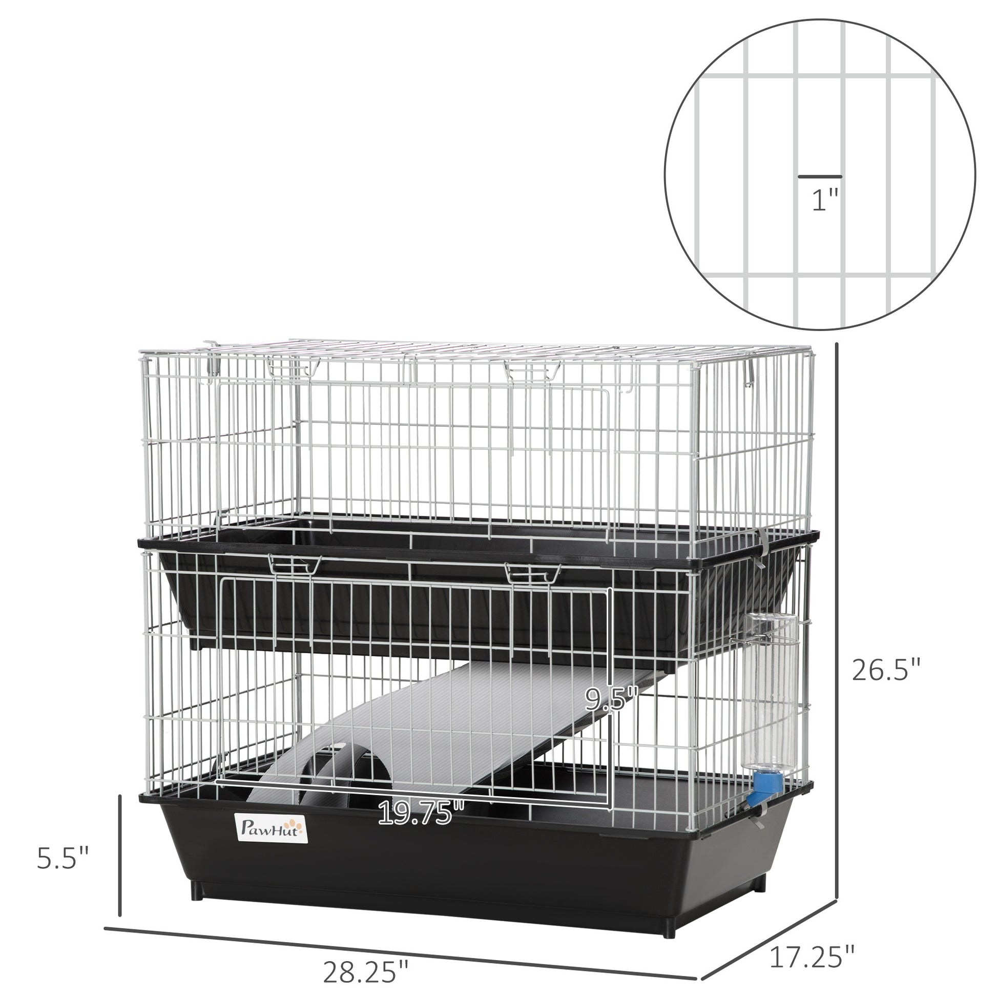 2 Tier Mouse Cage, Ferret Cage W Dish And Bottle, Ramp, 2 Doors Black Metal