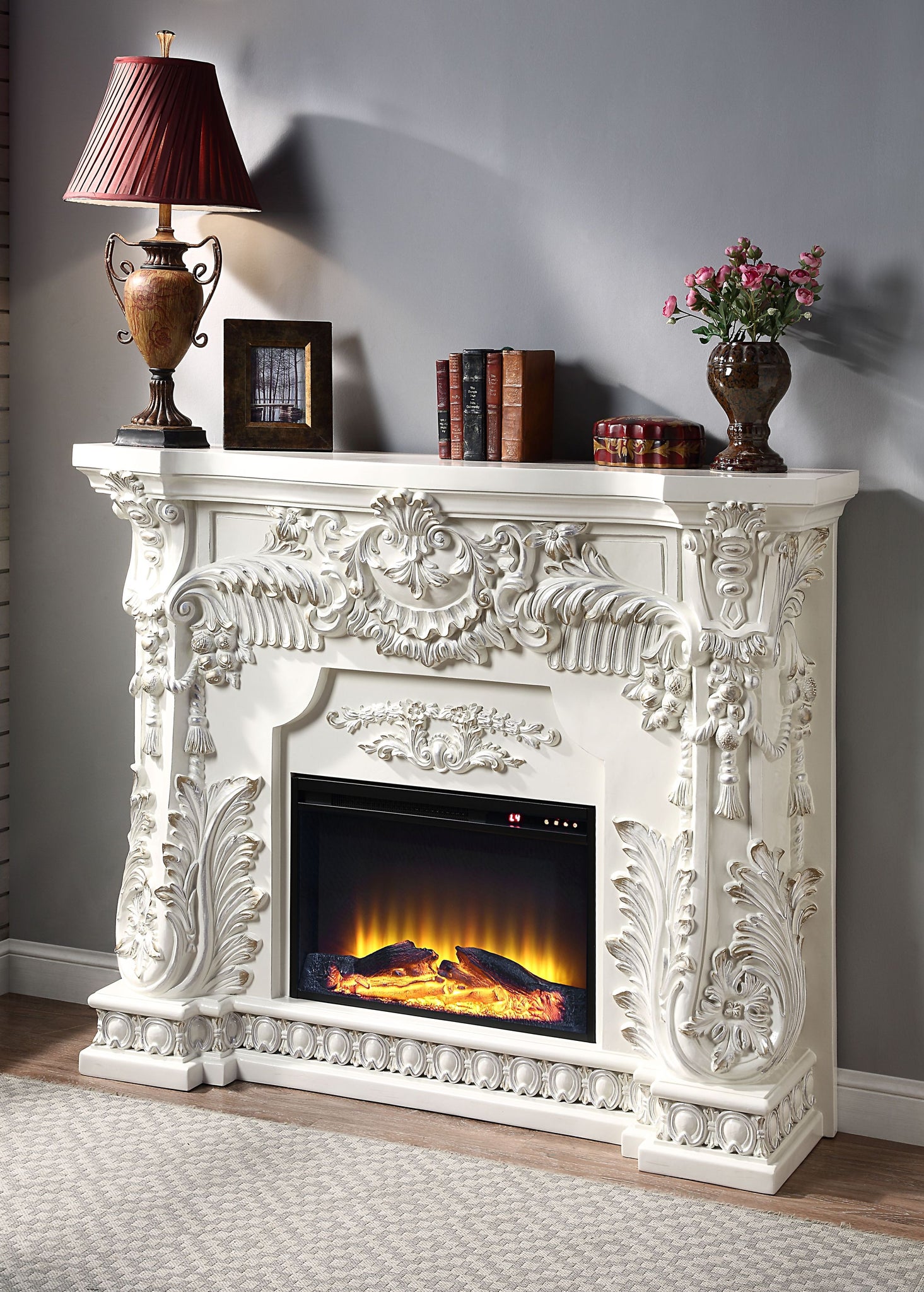 Acme Adara Fireplace Antique White Finish Ac01620