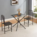 Dining Set For 2, Square Glass Tempered Dining Table With 4 Legs And 2 Metal Chair For Home Office Kitchen Dining Room, Black & Brown Antique Brown Glass Metal & Wood