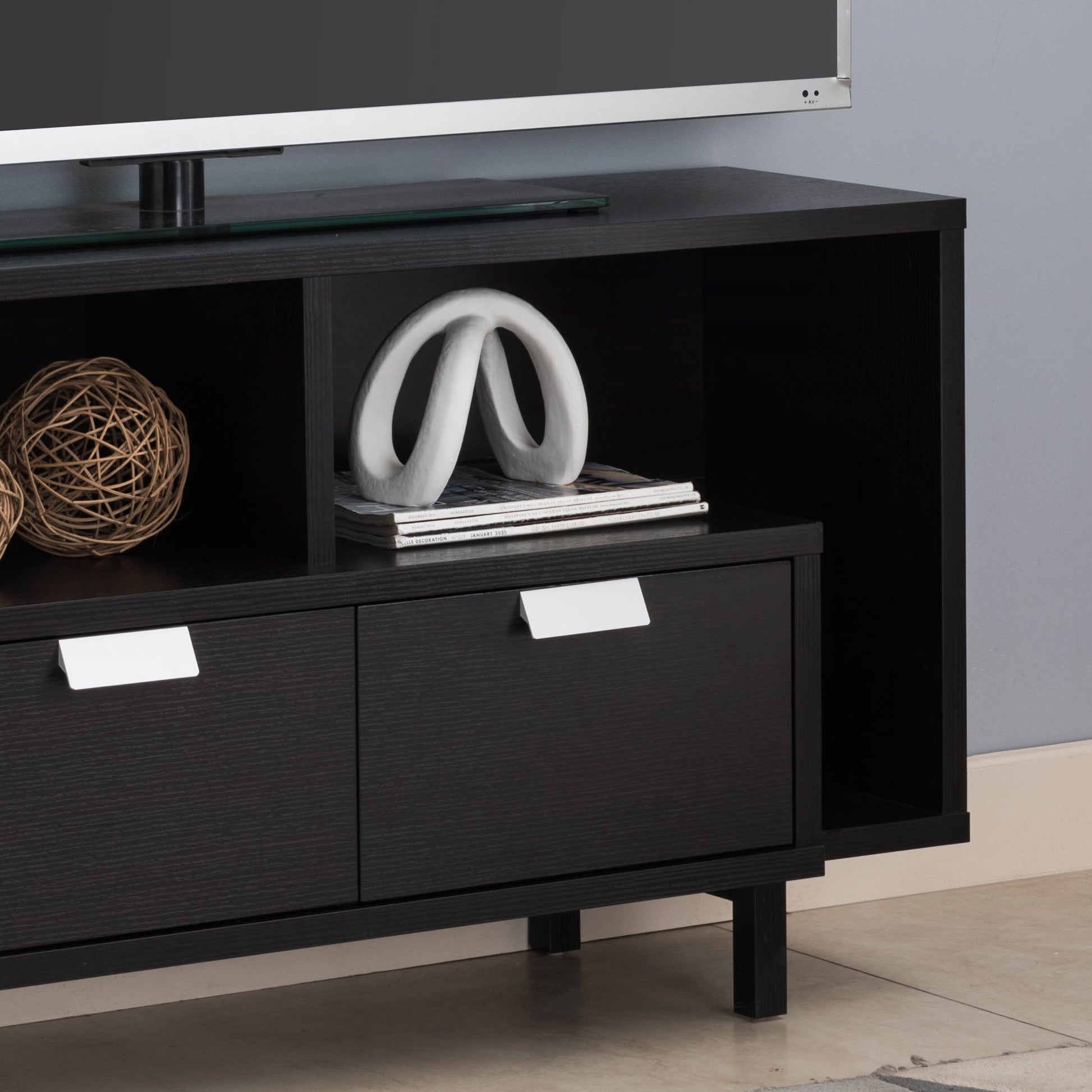 Tv Console Table With 2 Drawers And Open Shelving Red Cocoa Espresso 40 49 Inches Particle Board