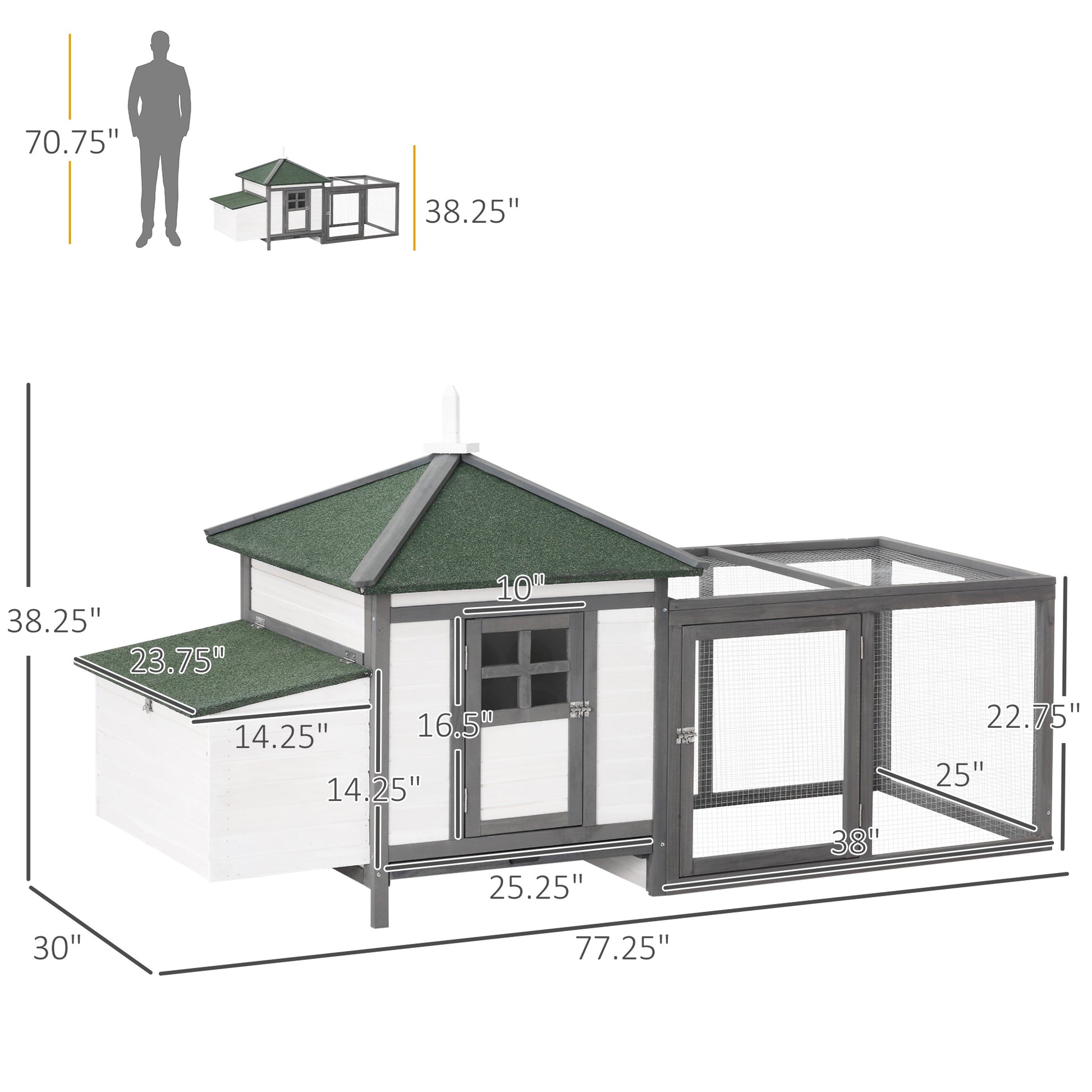 77" Wooden Chicken Coop With Nesting Box, Cute Outdoor Hen House With Removable Tray, Ramp Run, For Garden Backyard, Gray Gray Wood