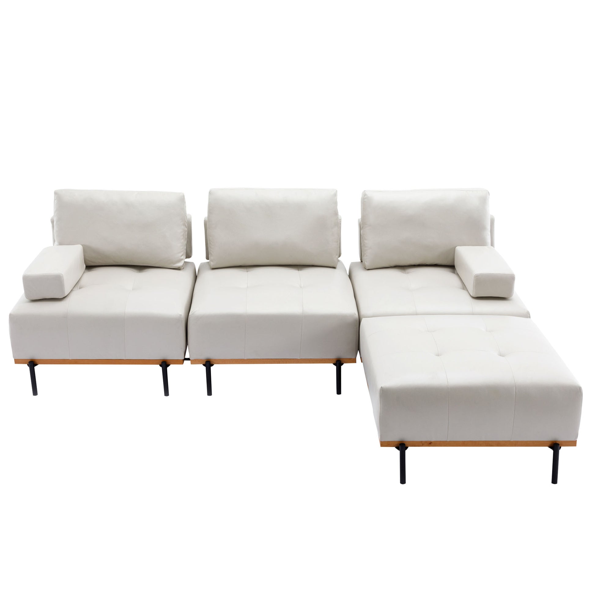 100.7'' L Shape Sectional Sofa 3 Seater Couches With A Removable Ottoman, Comfortable Fabric For Living Room, Apartment, Beige Beige Foam Palomino Fabric 4 Seat