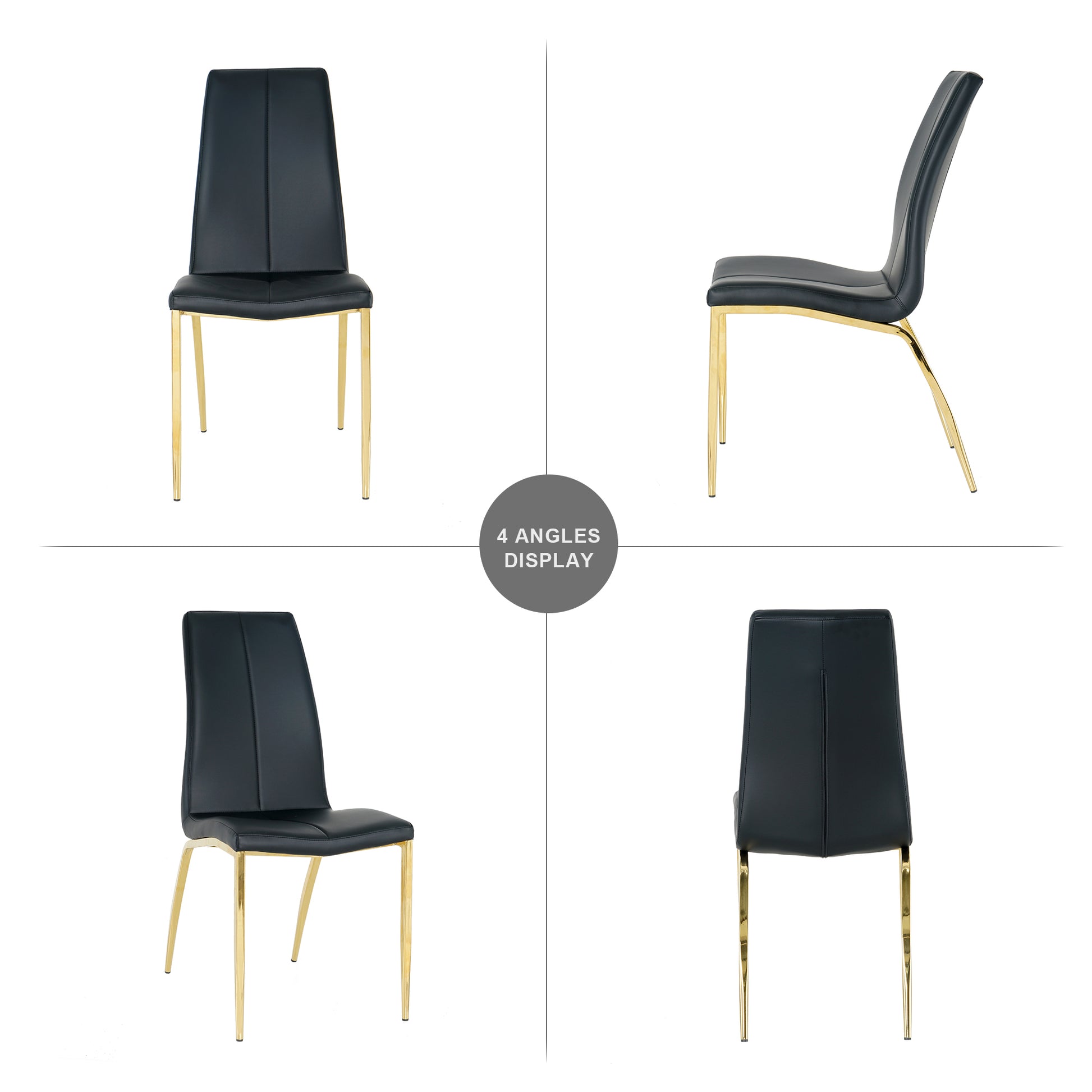 Modern Dining Chairs With Faux Leather Padded Seat Dining Living Room Chairs Upholstered Chair With Gold Metal Legs Design For Kitchen, Living, Bedroom, Dining Room Side Chairs Set Of 4 Black Metal