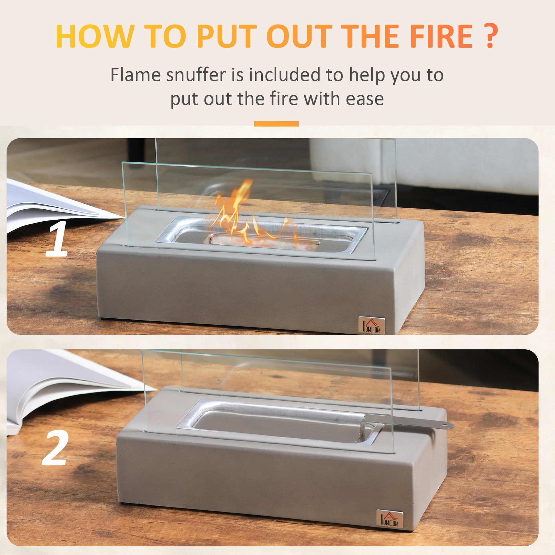 Tabletop Fireplace, 13" Concrete Alcohol Fireplace With Stainless Steel Lid For Indoor And Outdoor, 0.04 Gal Max 195 Sq. Ft., Light Grey Light Grey Concrete