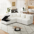 Free Combined Sectional Sofa 5 Seater Modular Couches With Storage Ottoman, 5 Pillows For Living Room, Bedroom, Office, Cream Cream Foam Chenille