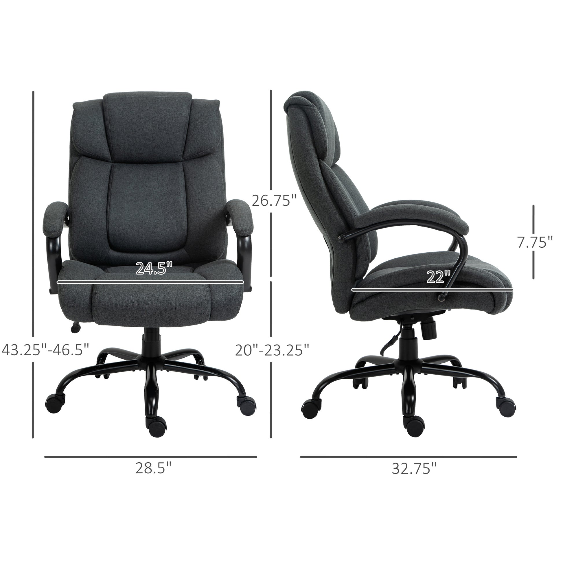 High Back Big And Tall Executive Office Chair 484Lbs With Wide Seat, Computer Desk Chair With Linen Fabric, Adjustable Height, Swivel Wheels, Charcoal Grey Charcoal Grey Polyester