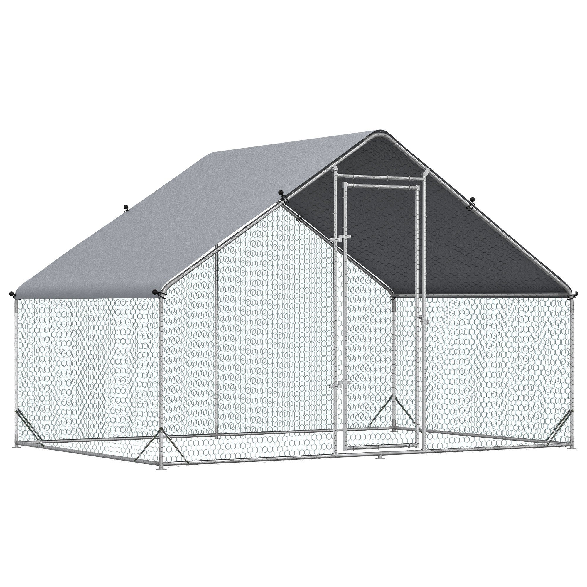 Metal Chicken Coop Run With Cover, Walk In Outdoor Poultry Pen For Rabbits, Ducks, Large Hen House For Yard, 10' X 6.5' X 6.5', Silver Silver Zinc