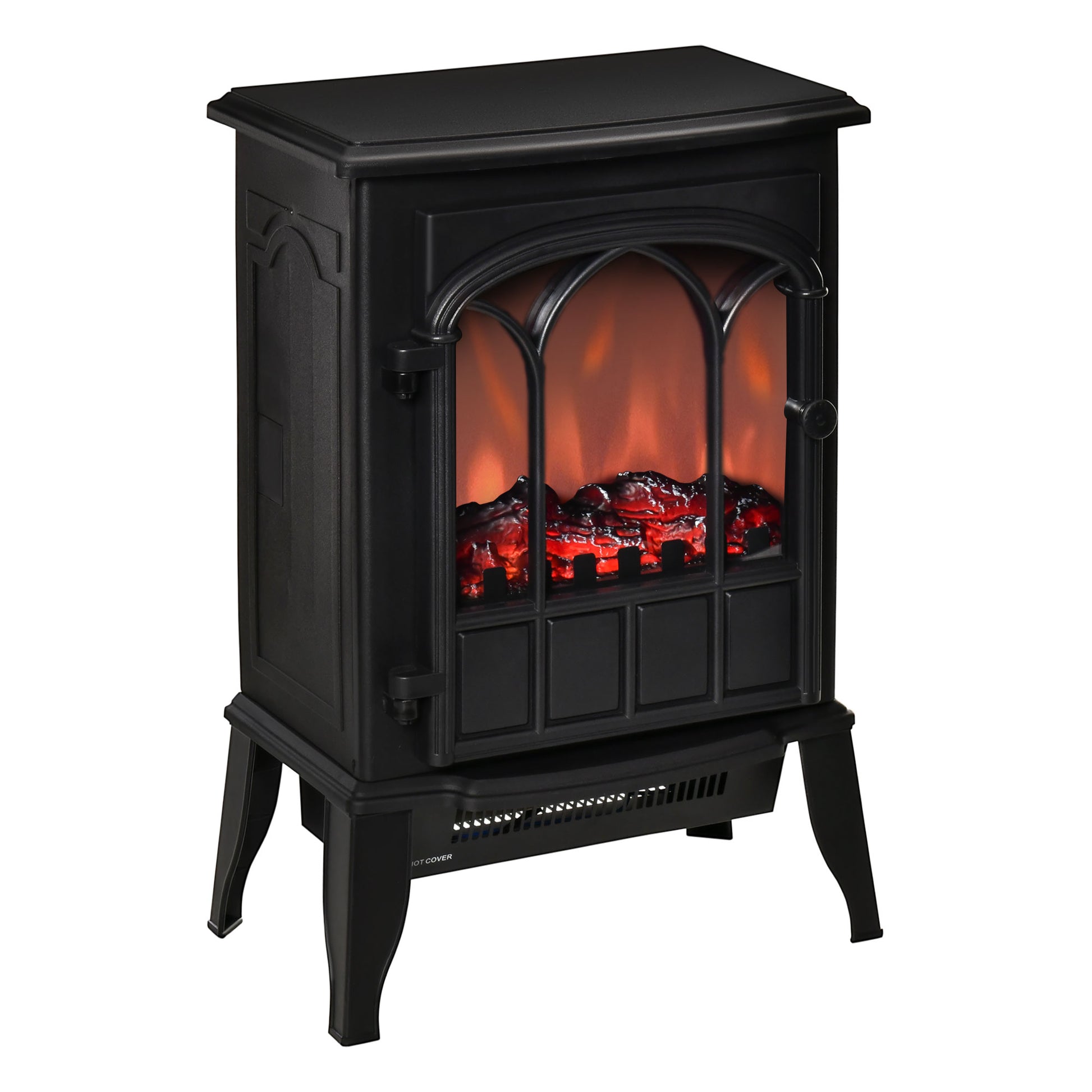 22" Electric Fireplace Stove, Freestanding Fire Place Heater With Realistic Logs And Led Flame, Adjustable Temperature, Overheat Protection, 750W 1500W, Black Black Steel