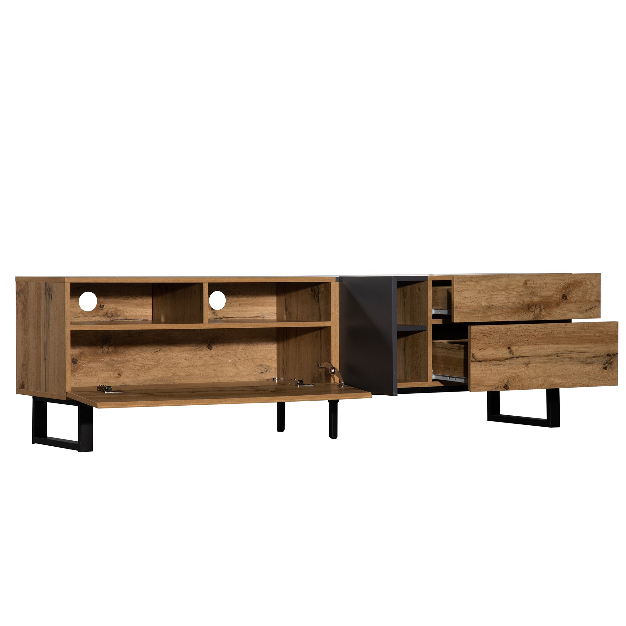 Modern TV Stand for 80'' TV with Double Storage Space wood-primary living space-70-79 inches-70-79
