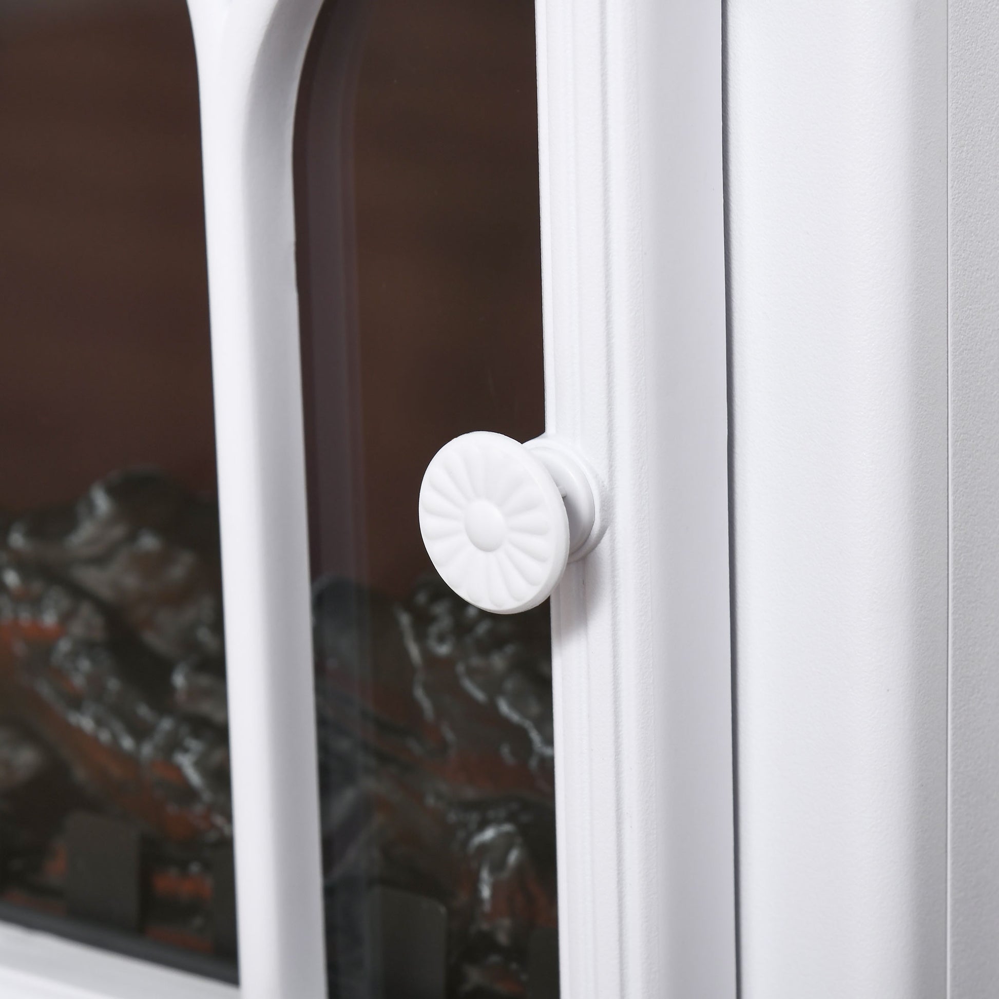 22" Electric Fireplace Stove, Freestanding Fire Place Heater With Realistic Logs And Led Flame, Adjustable Temperature, Overheat Protection, 750W 1500W, White White Tempered Glass