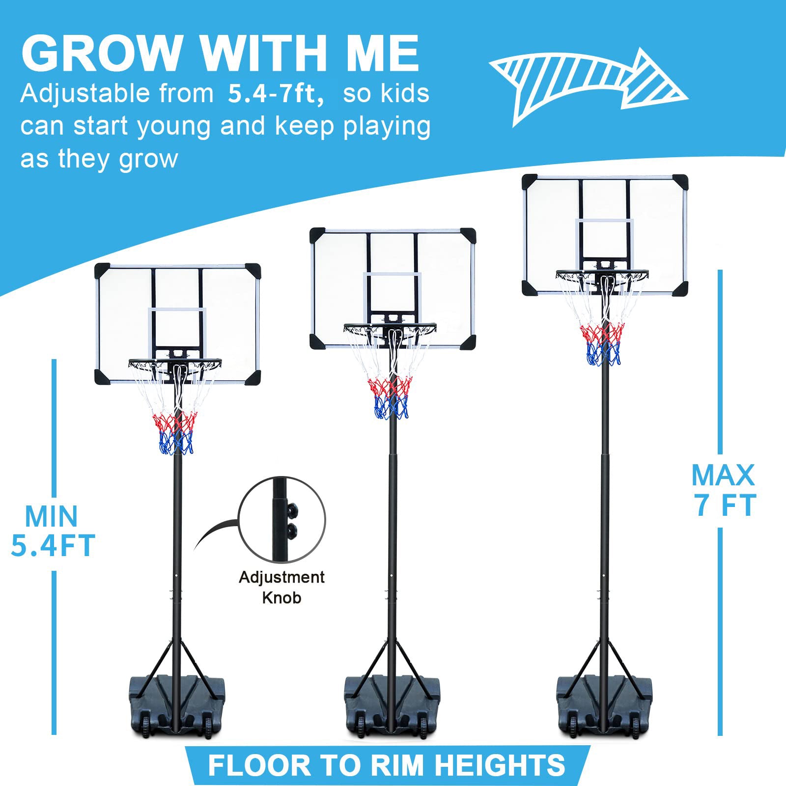 Basketball Hoop Portable Basketball Goal For Indoor Outdoor Basketball Stand 5.6 7 Ft Adjustable 32 In Backboard With Wheels Balls Sports Black White Wear Resistant Gym Pc