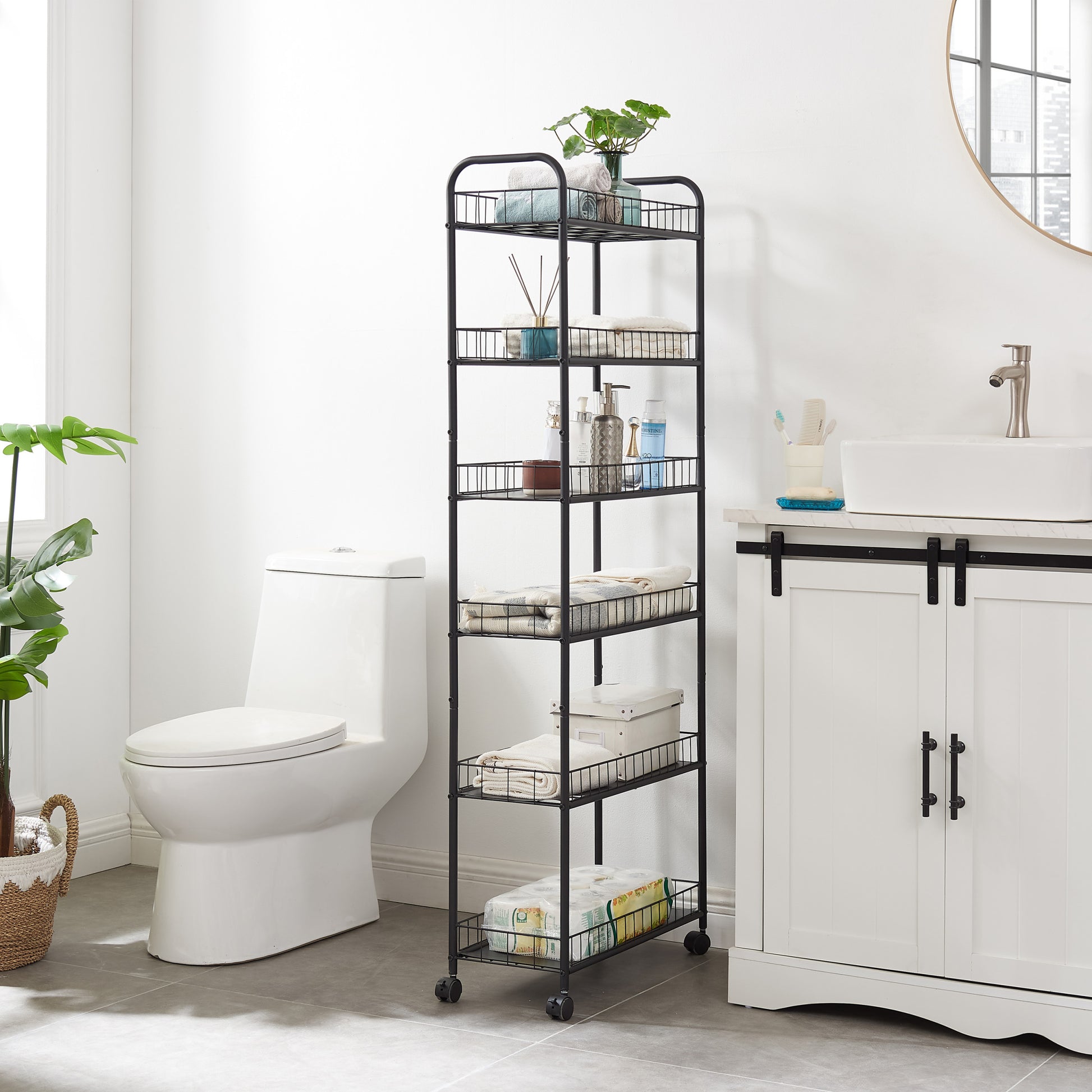 6 Tier Slim Rolling Storage Cart, Mobile Shelving