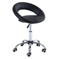 Crescent Rolling Salon Stool With Adjustable Height,Open Back, Foam Cushion Seat, And 5 Caster Wheels, Black Black Faux Leather