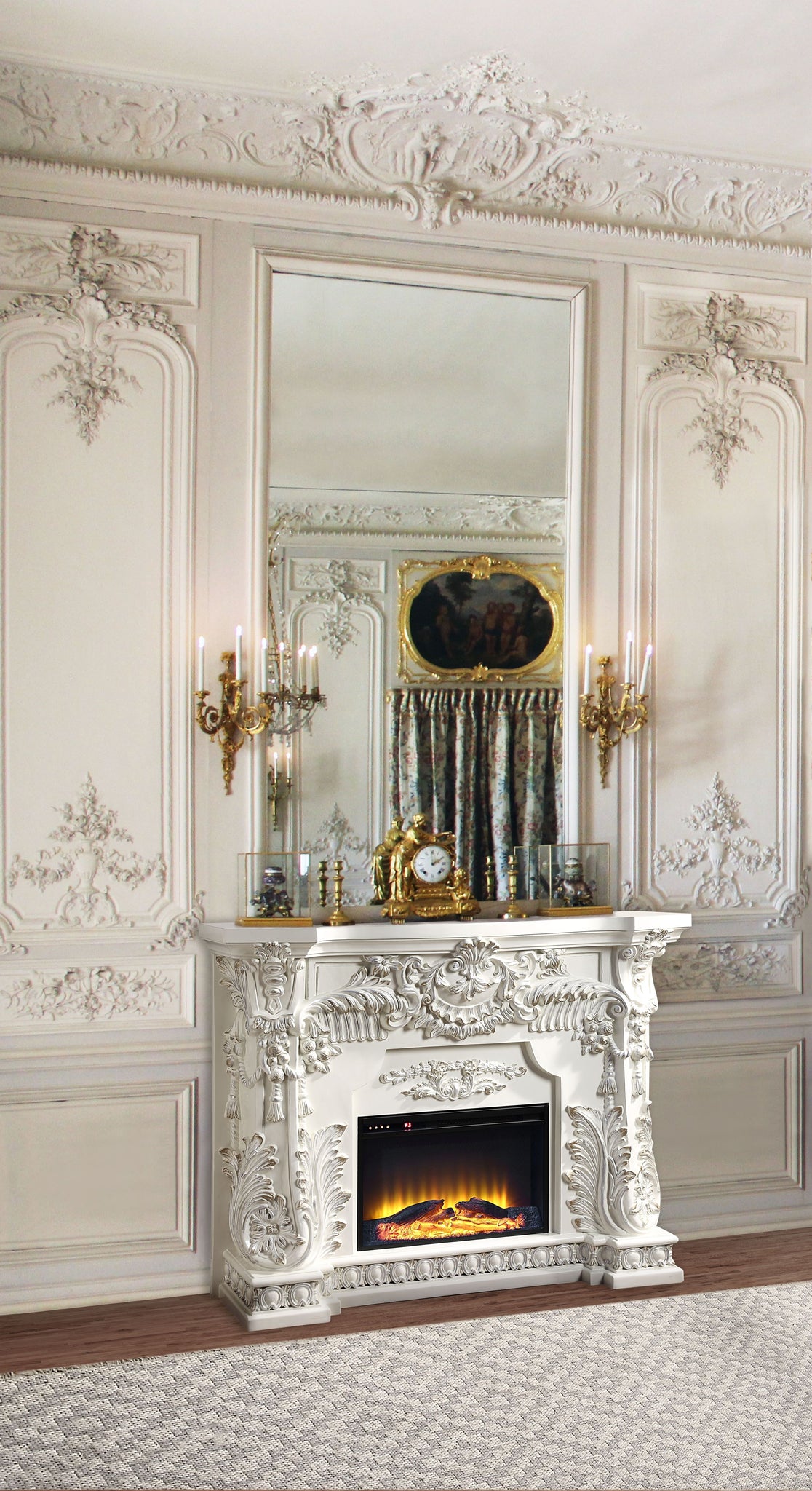 Acme Adara Fireplace Antique White Finish Ac01620