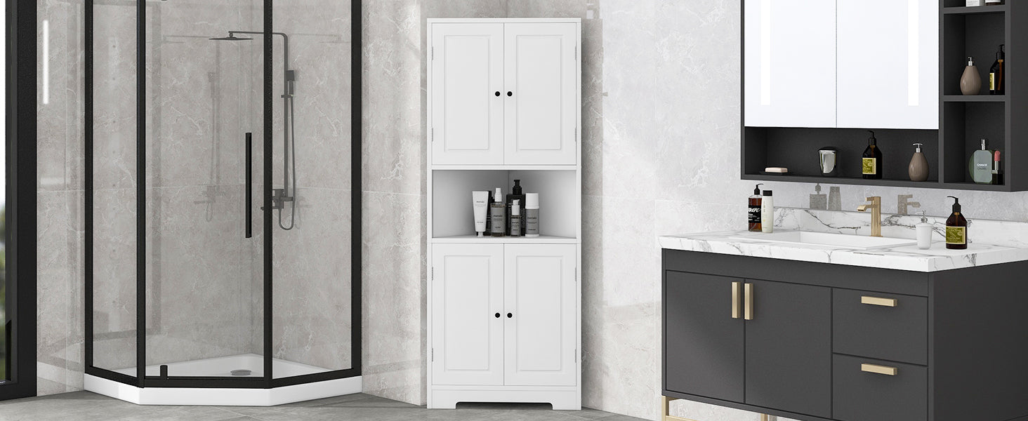 Tall Bathroom Storage Cabinet, Corner Cabinet with white-mdf