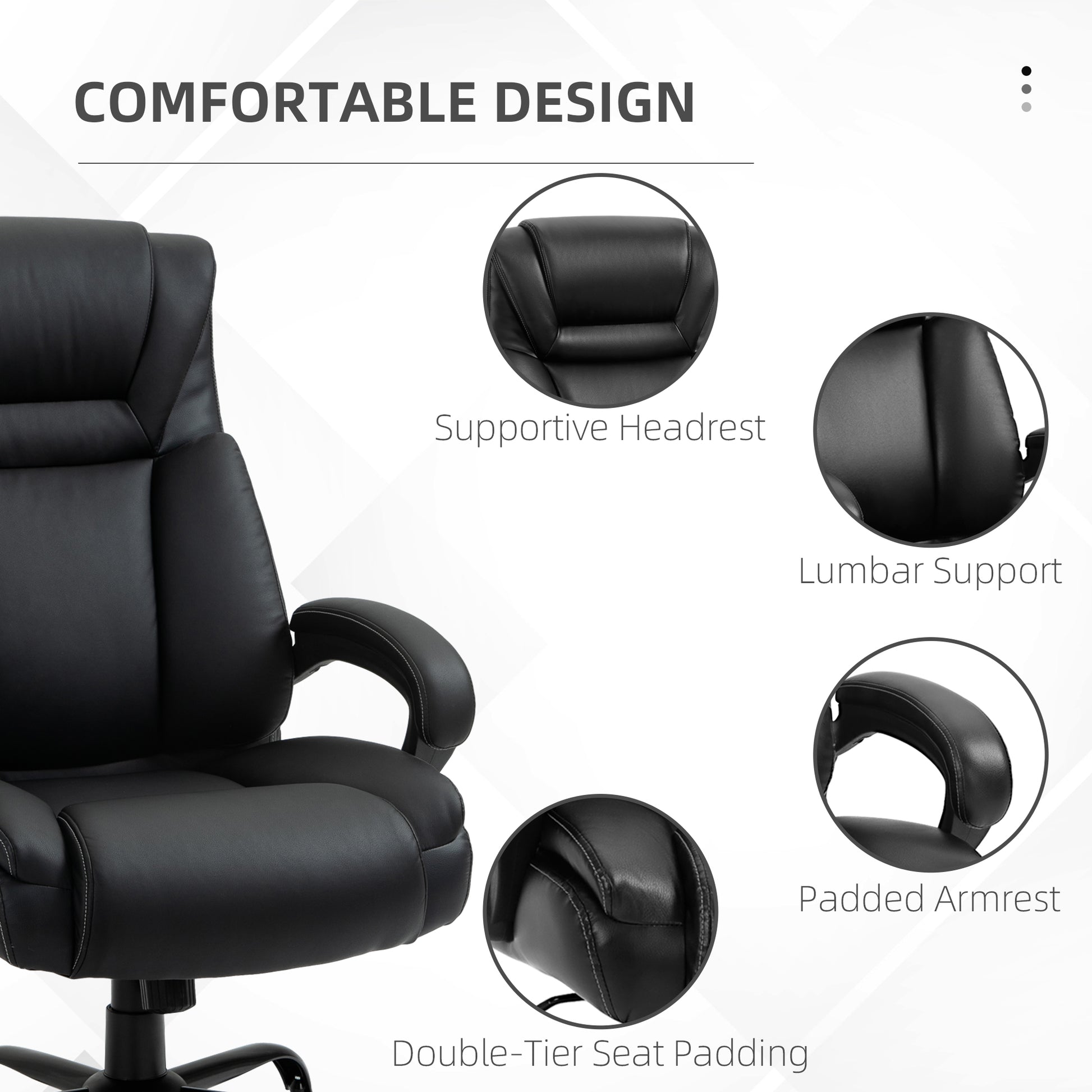 Big And Tall 400Lbs Executive Office Chair With Wide Seat, Computer Desk Chair With High Back Pu Leather Ergonomic Upholstery, Adjustable Height And Swivel Wheels, Black Black Faux Leather