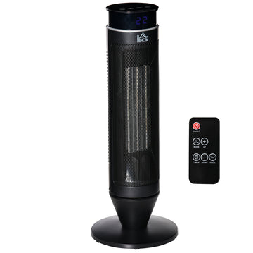 2 In 1 Tower Heater, Indoor Electric Space Heater With Oscillation, Remote Control, 8H Timer, Three Heating Modes High, Low, Fan , 750W 1500W Black Plastic