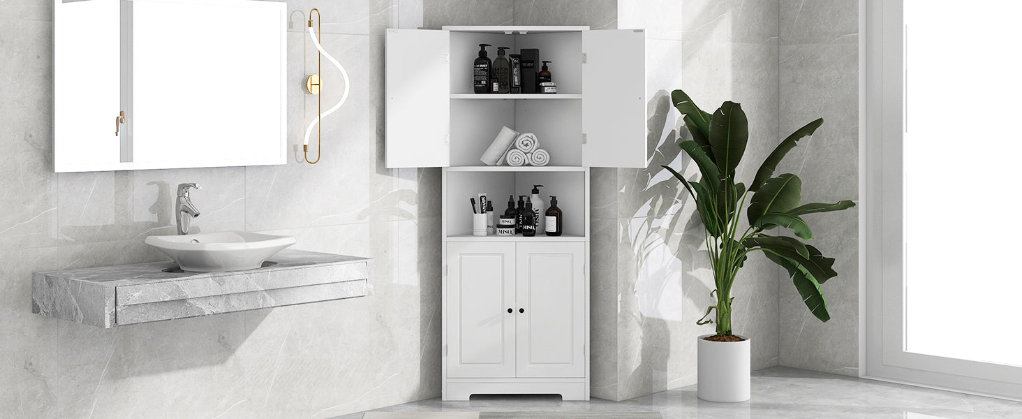 Tall Bathroom Storage Cabinet, Corner Cabinet with white-mdf