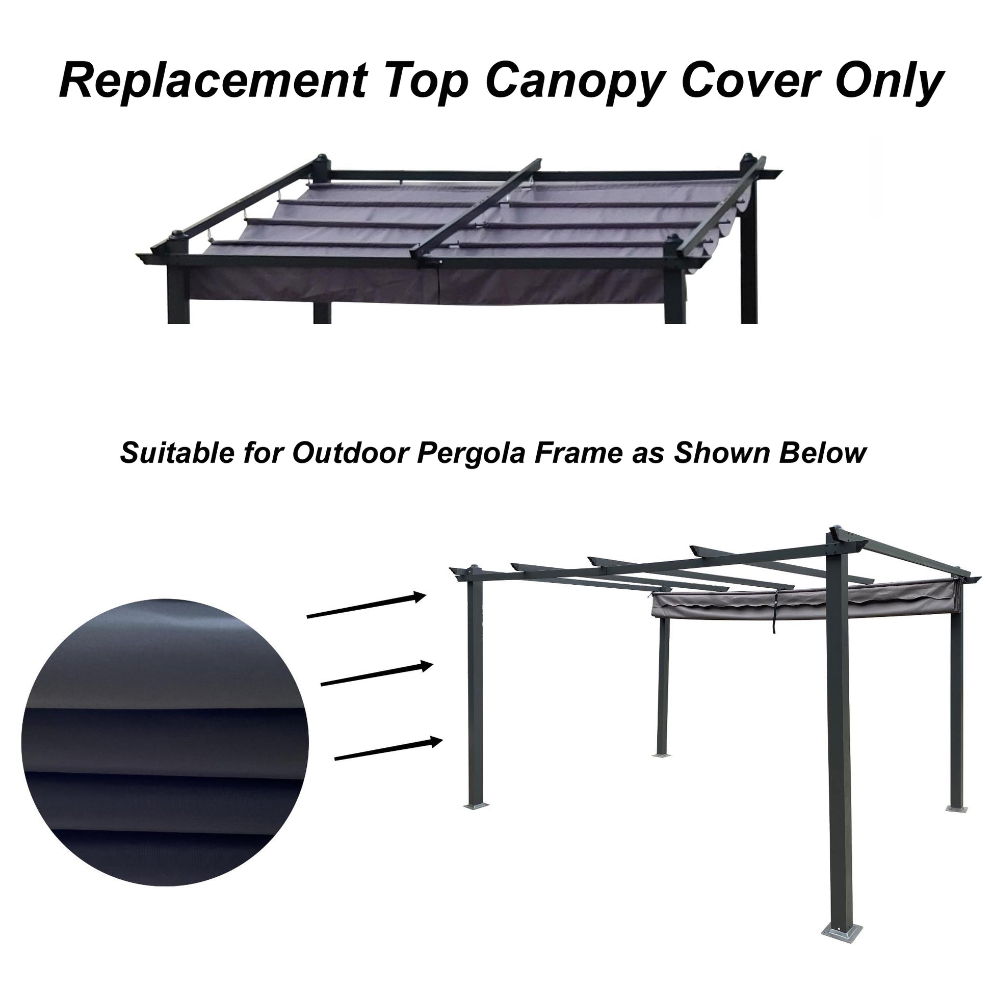 Replacement Canopy Top Cover Fabric For 13 X 10 Ft Outdoor Patio Retractable Pergola Sun Shelter Canopy Gray Polyester