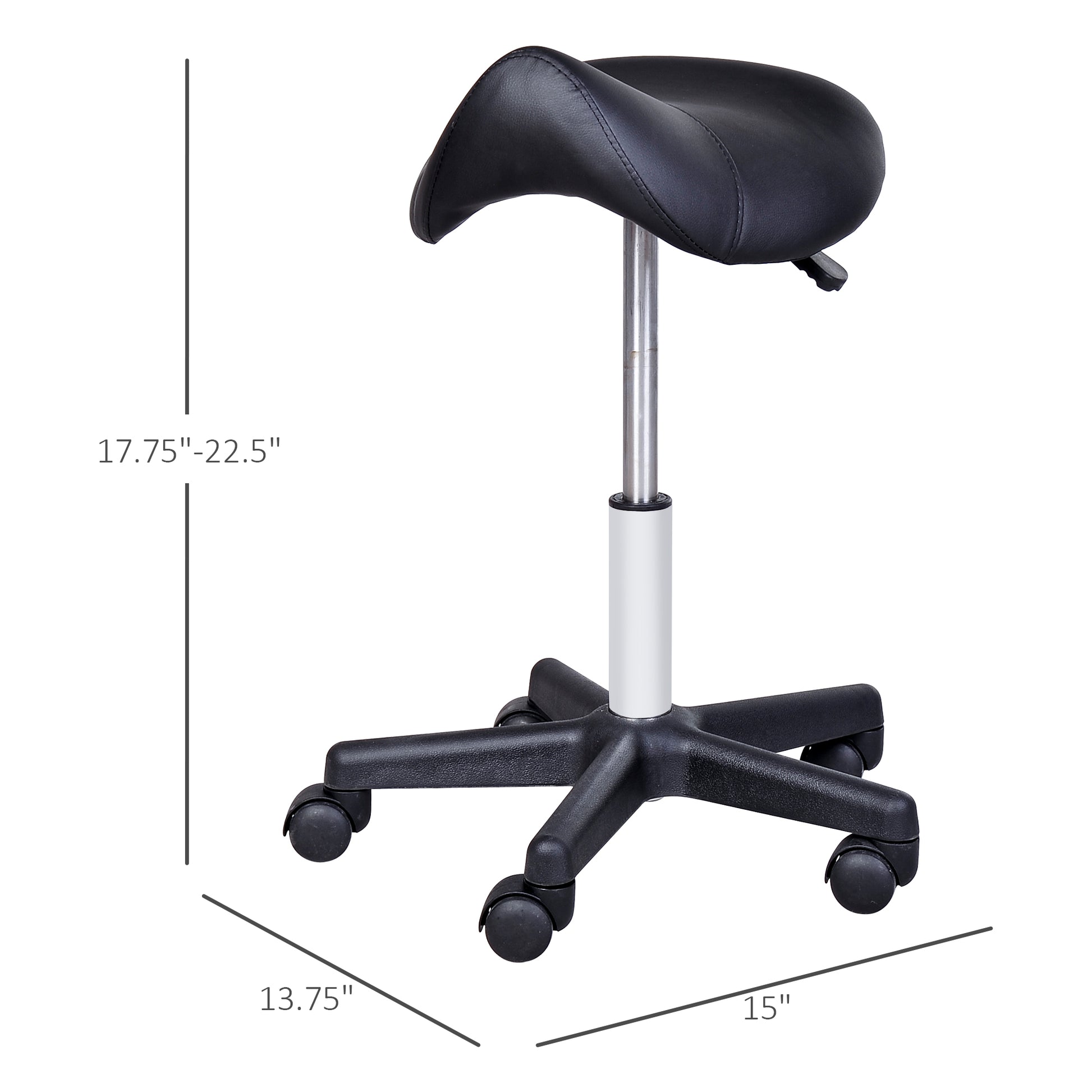 Rolling Saddle Stool, Swivel Salon Chair, Ergonomic Faux Leather Stool, Adjustable Height With Wheels For Spa, Salon, Massage, Office, Black Black Faux Leather