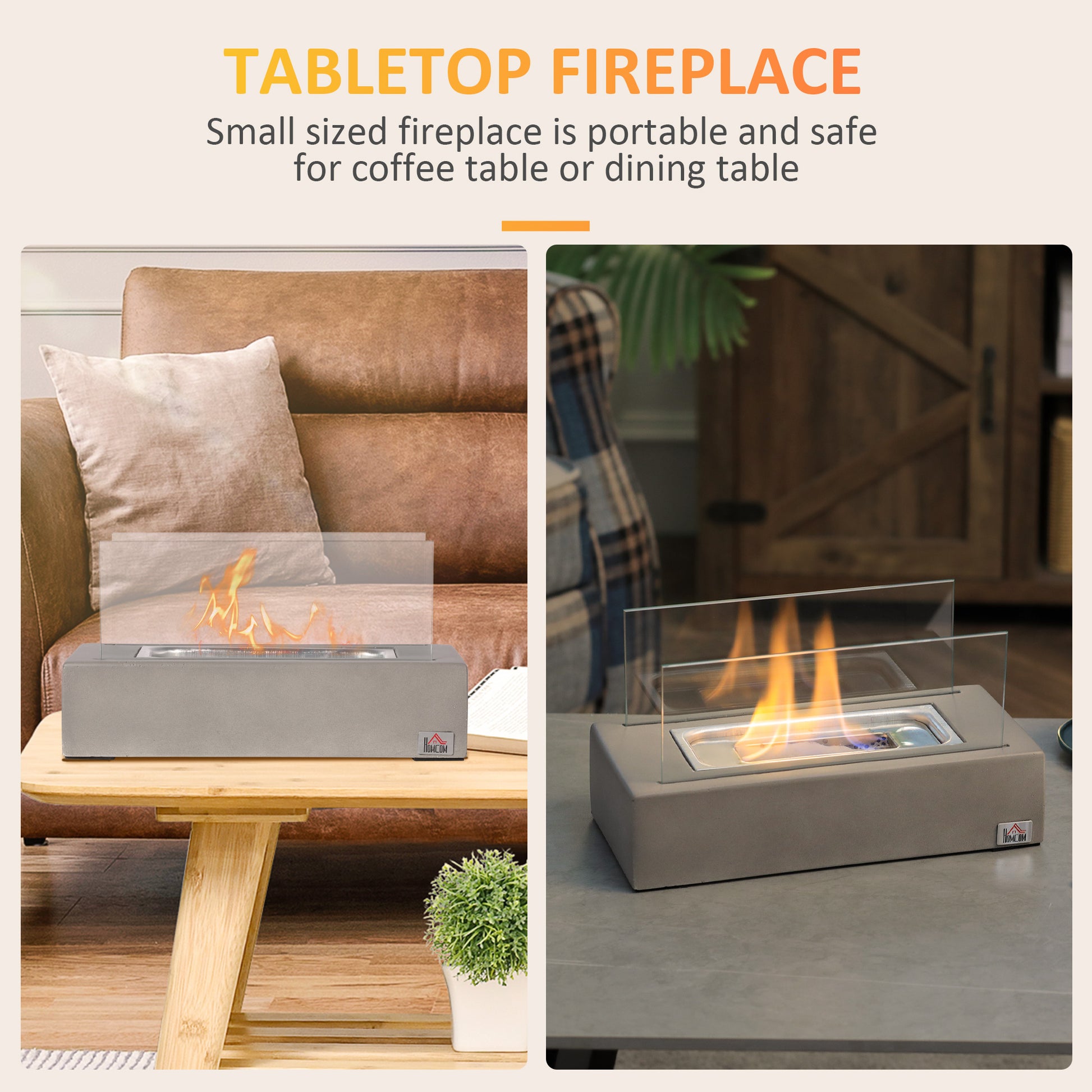 Tabletop Fireplace, 13" Concrete Alcohol Fireplace With Stainless Steel Lid For Indoor And Outdoor, 0.04 Gal Max 195 Sq. Ft., Light Grey Light Grey Concrete