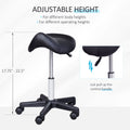 Rolling Saddle Stool, Swivel Salon Chair, Ergonomic Faux Leather Stool, Adjustable Height With Wheels For Spa, Salon, Massage, Office, Black Black Faux Leather