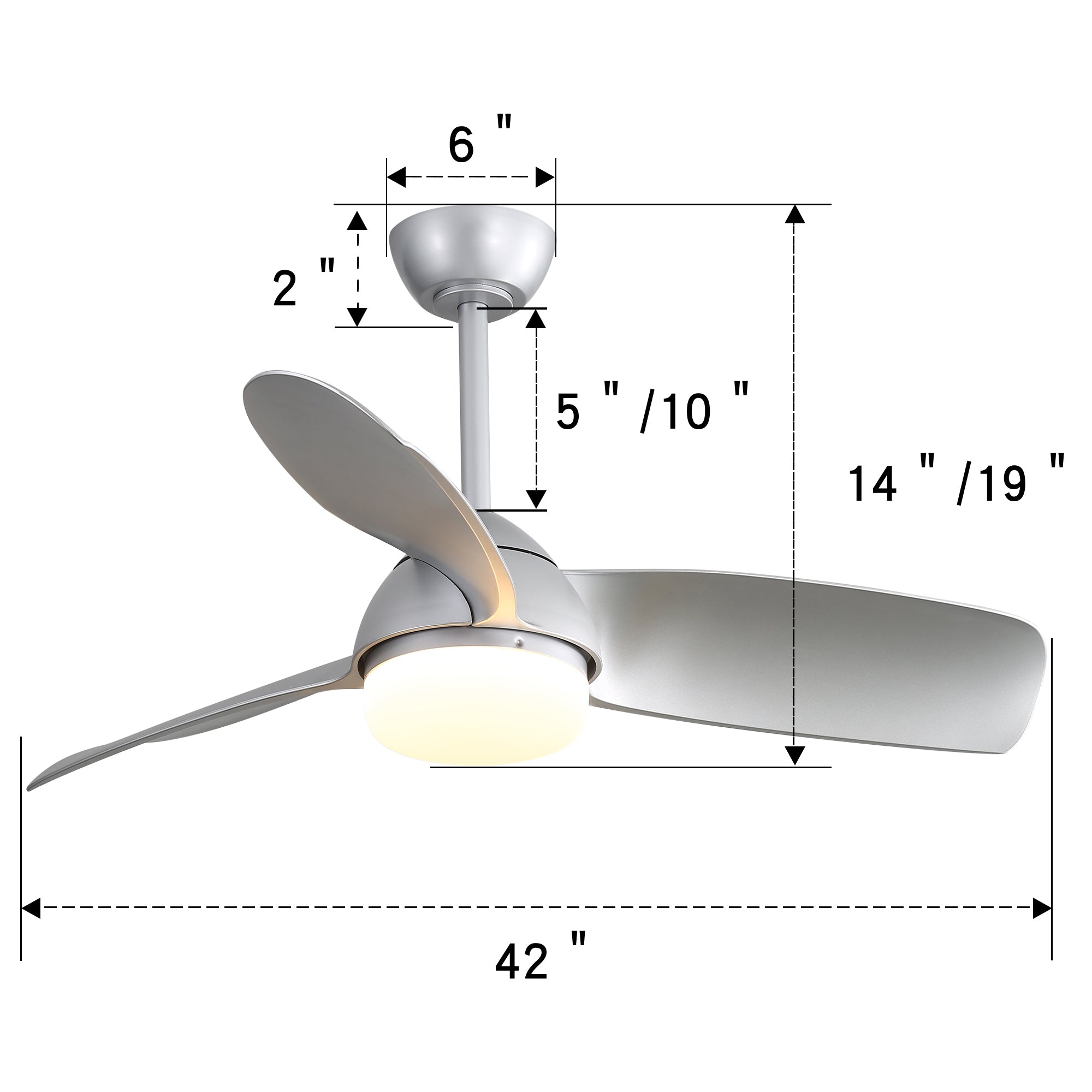 42 Inch Modern ABS Ceiling Fan With 6 Speed Remote silver-abs