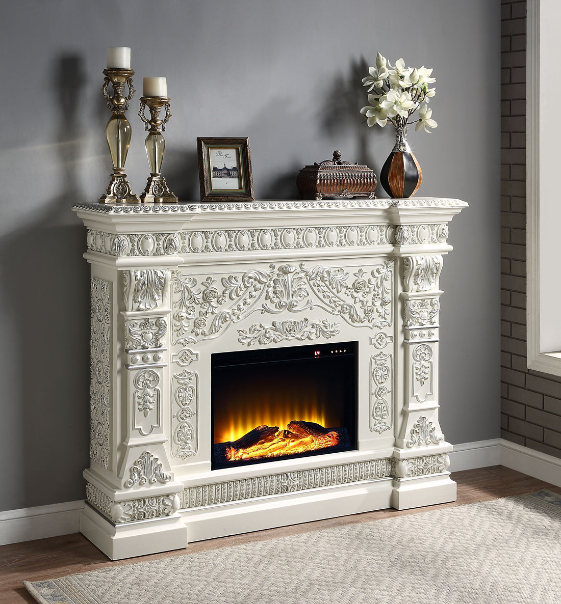 Vanaheim Fireplace Antique White Finish Ac01617 Antique White Mdf