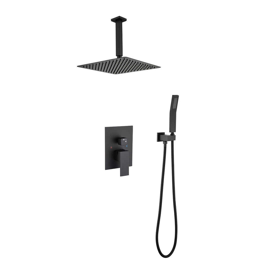 16" Shower Head System Ceiling Mounted Shower One Matte Black Wall Mounted Bathroom Brass
