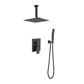 16" Shower Head System Ceiling Mounted Shower One Matte Black Wall Mounted Bathroom Brass