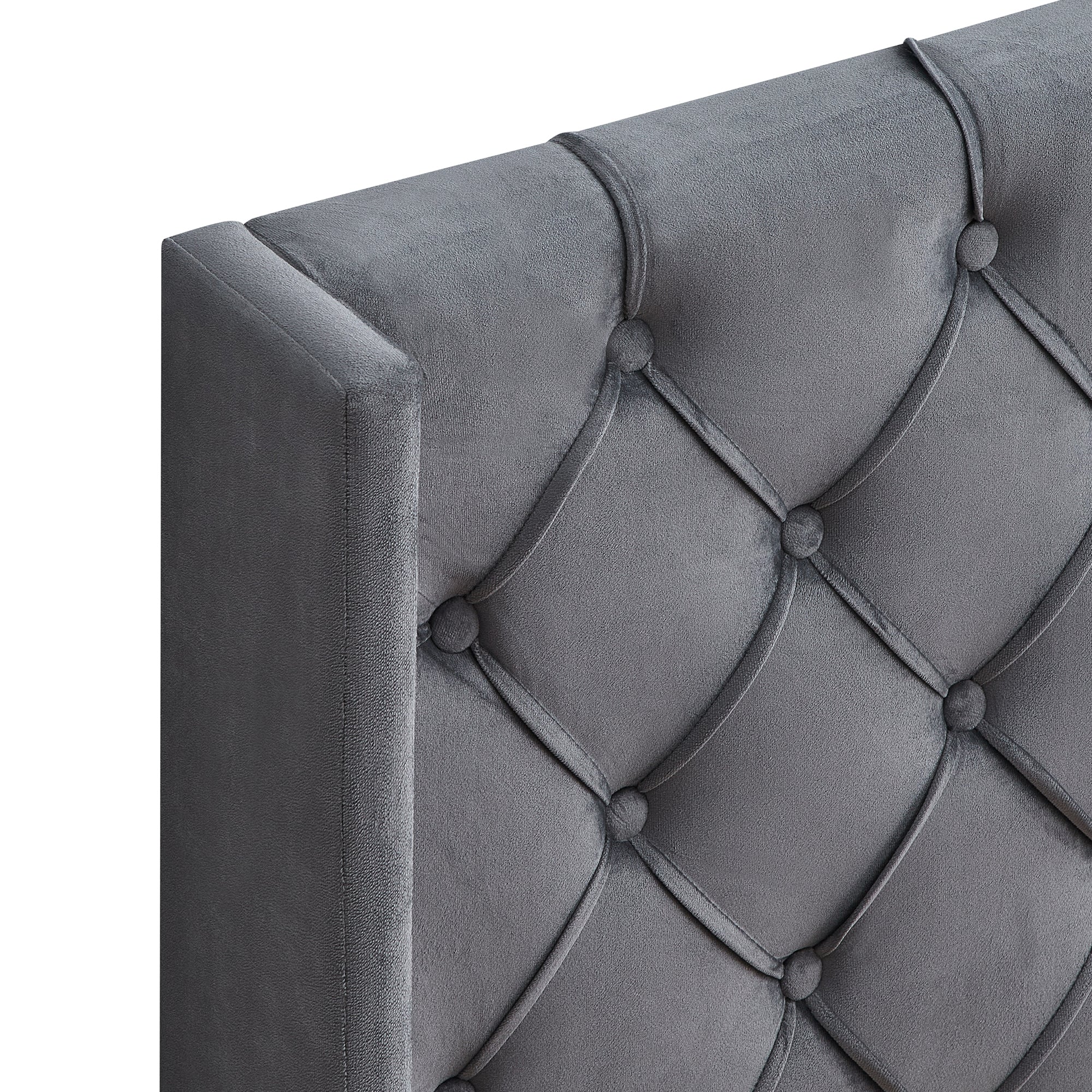 Velvet Button Tufted Upholstered Bed with Wings Design gray-velvet