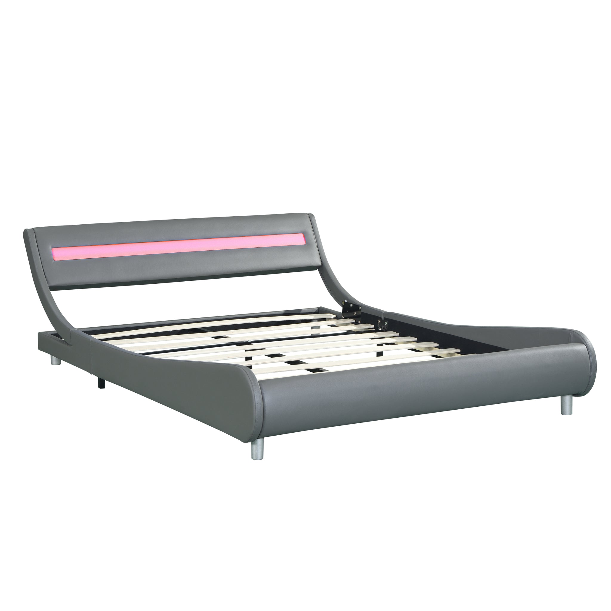 Faux Leather Upholstered Platform Bed Frame with led gray-mdf