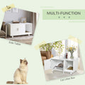 Wooden Cat Litter Box Enclosure & House, Kitty Hidden Washroom, With End Table Design, Scratcher, & Magnetic Doors, White White Mdf