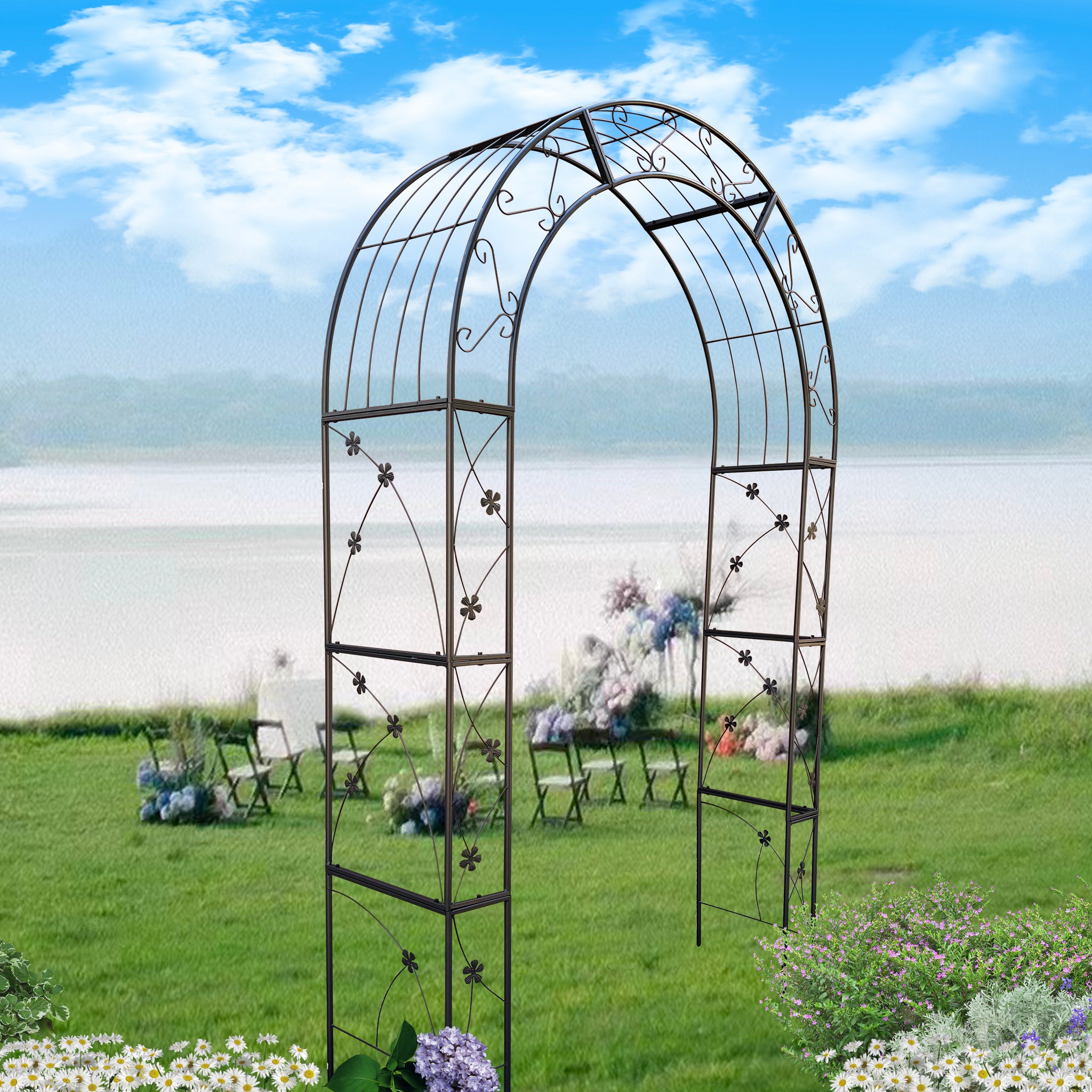 Metal Garden Arch Garden Arbor Trellis Climbing Plants Support Arch Outdoor Arch Wedding Arch Party Events Archway Black Black Iron