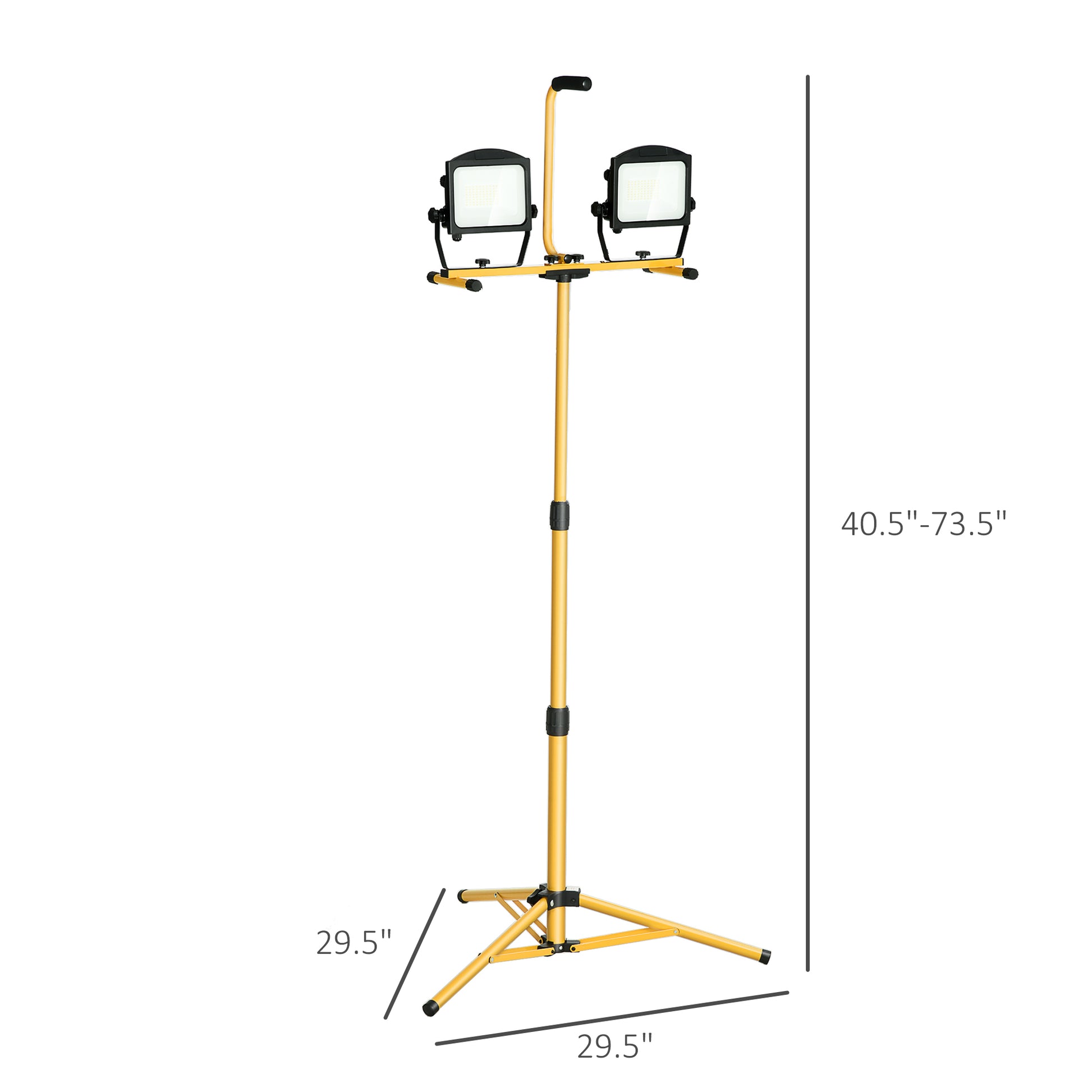 10,000 Lumen Dual Head Led Work Lights With Stand, Weather Resistant Daylight With Telescoping Adjustable Tripod Stand, Rotating Lamps Yellow Steel