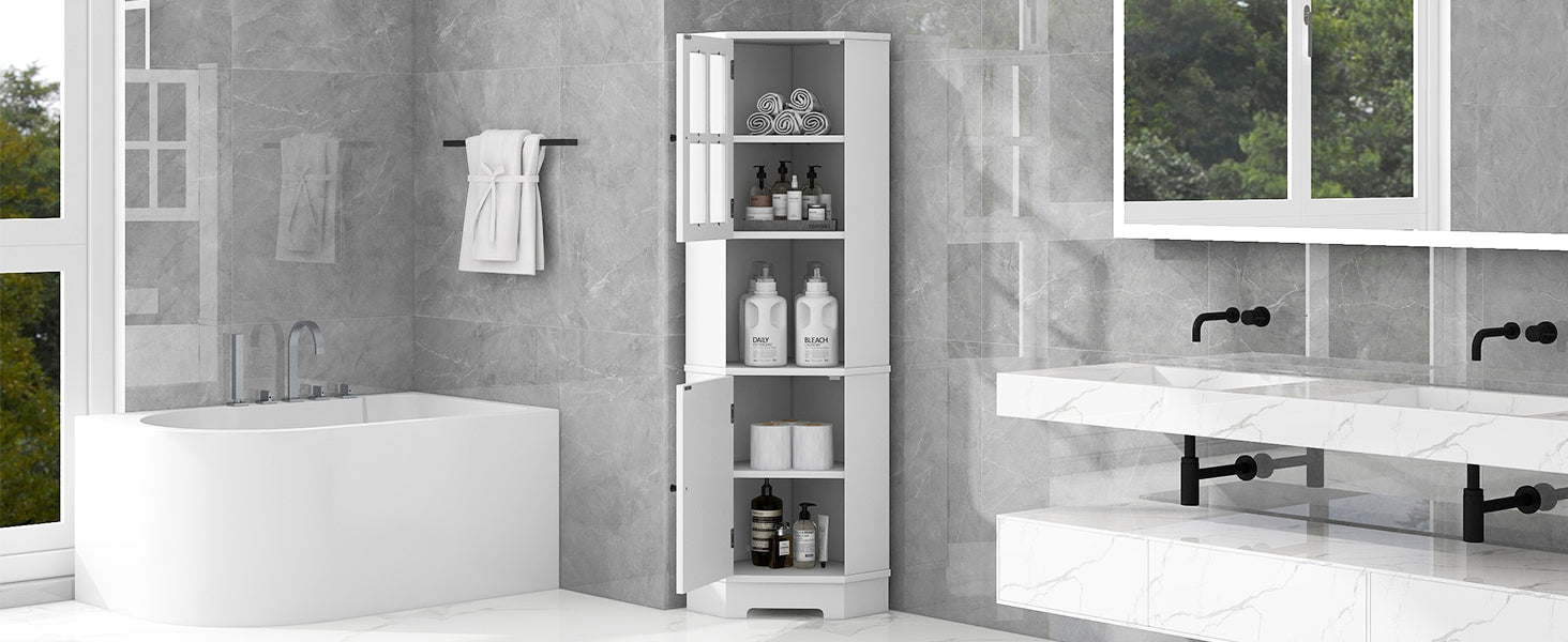 Tall Bathroom Storage Cabinet, Corner Cabinet with white-mdf