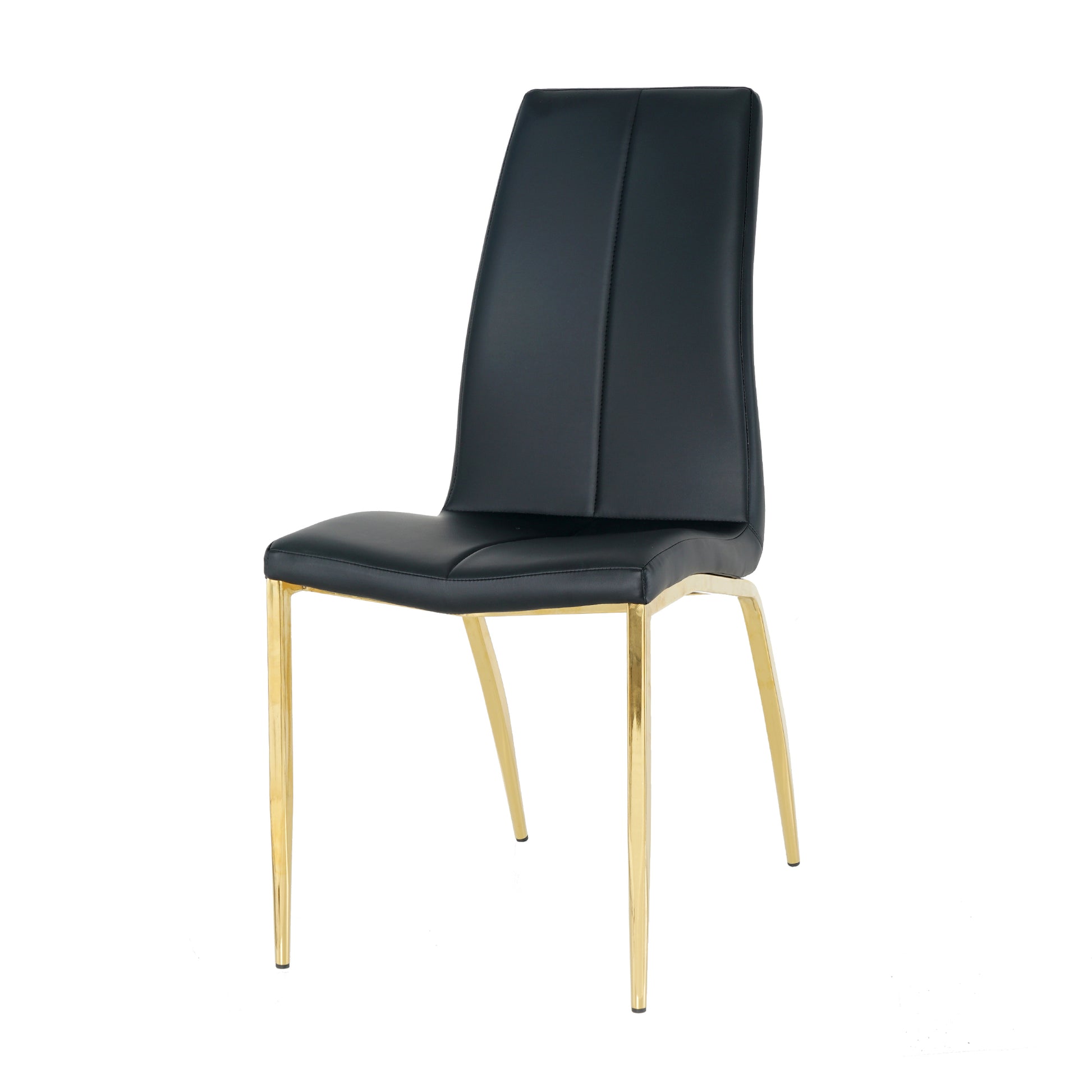 Modern Simple Table And Chair Set, One Table And Four Chairs. Transparent Tempered Glass Table Top, Solid Base. Gold Plated Metal Chair Legs Set Of 5 Black Mdf Metal