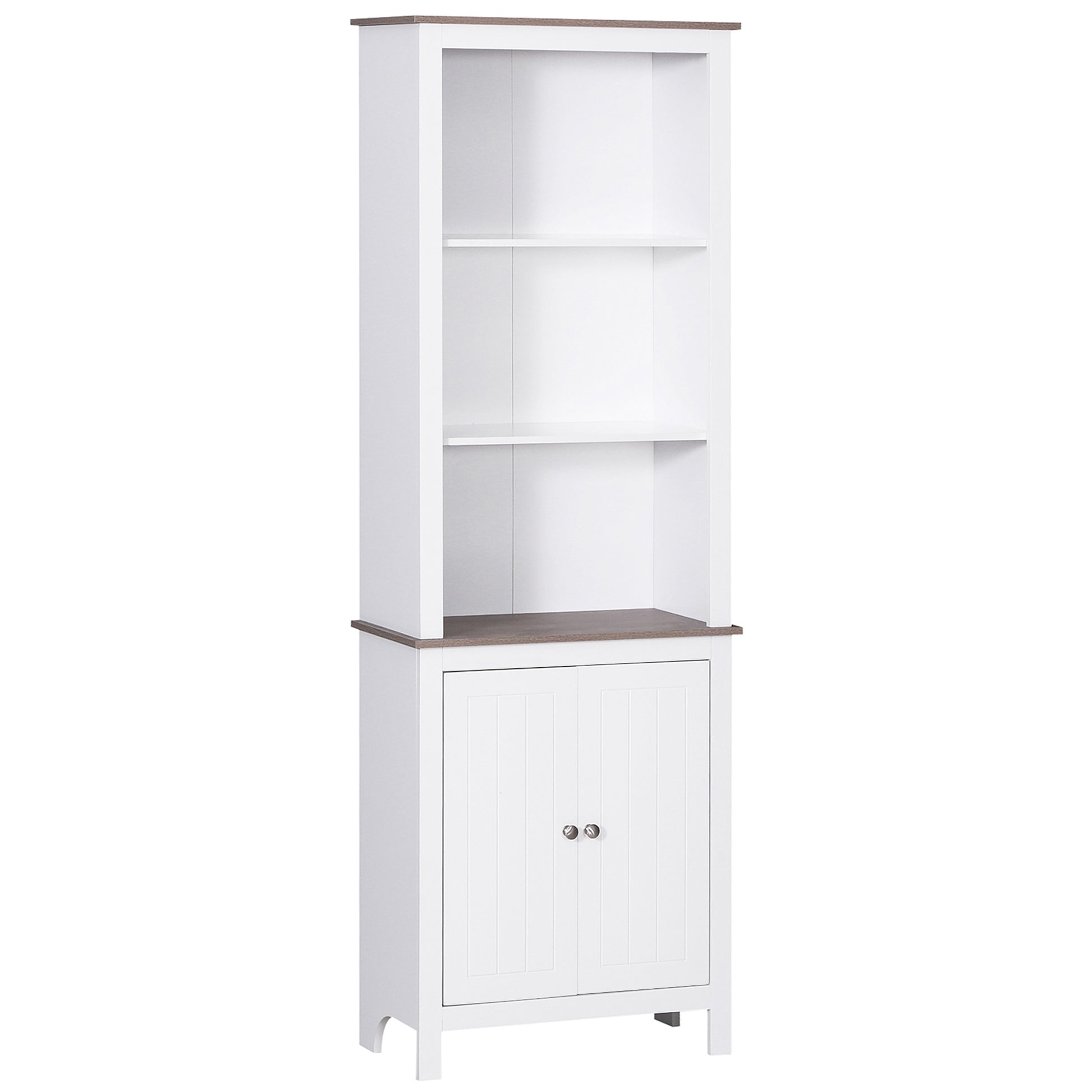 69'' Freestanding Storage Cabinet, Bathroom Linen Tower, Kitchen Cupboard, Buffet Cabinet, Bookcase With Double Door 3 Tier Shelf For Home Office, White White Engineered Wood