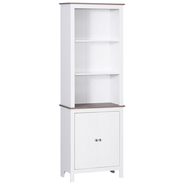 69'' Freestanding Storage Cabinet, Bathroom Linen Tower, Kitchen Cupboard, Buffet Cabinet, Bookcase With Double Door 3 Tier Shelf For Home Office, White White Engineered Wood